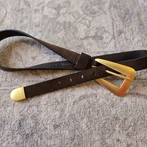 Anthropologie dark brown suede belt with gold buckle